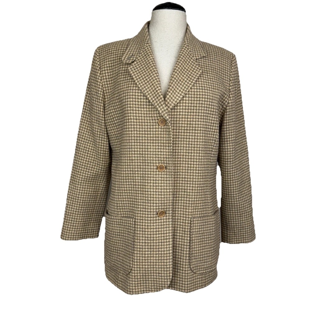 PENDLETON Women L Taupe Blazer Herringbone Lambswool Equestrian Academia Neutral